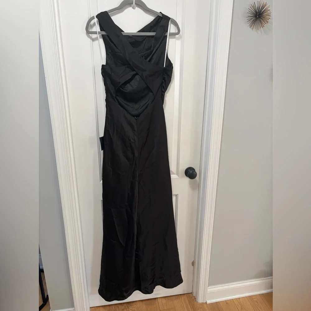 Lulus Effortlessly Sensational NWT size Large Black Satin Backless Maxi Dress - Picture 12 of 13